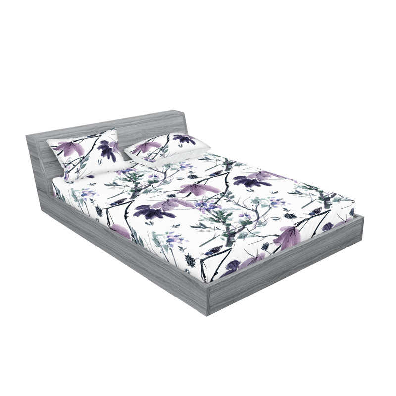 Drap-housse et taies décoratives 3 pièces Ambesonne, Vert laurier, mauve / floral