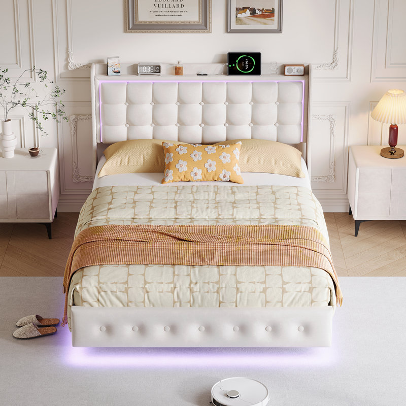 Upholstered Bed, European Double (140 x 200 cm), Beige