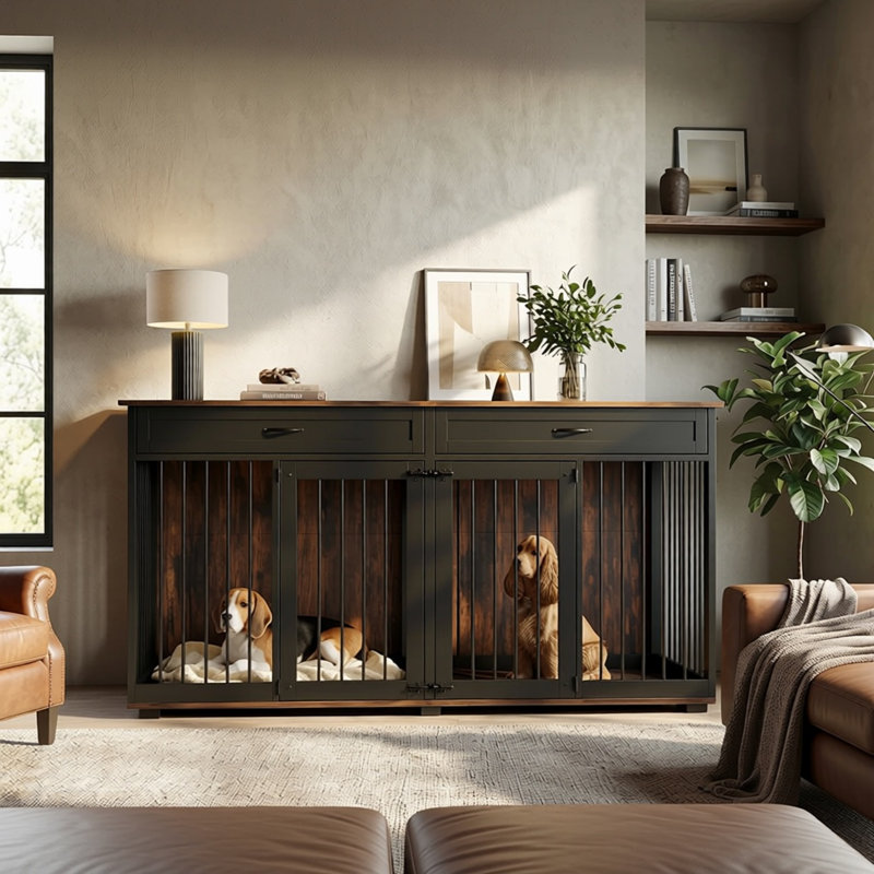 Dorilal Furniture Style Crate with 2 Doors, 33.6" H x 72.4" W x 23.6" D, Tiger Skin/Black and Tiger Skin