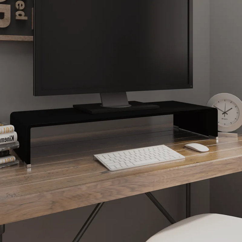 Wakeland TV Stand/Monitor Riser Glass, Black, 80cm