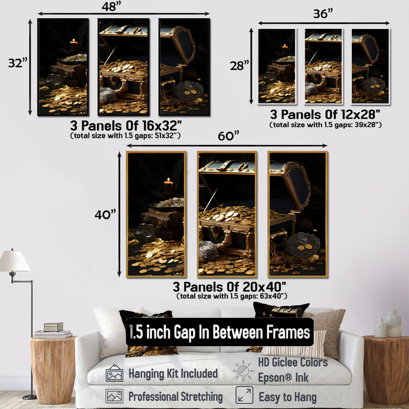 «Pirates Gold Treasure 2 - Pirate», art mural, H 28 po x l 36 po x P 1 po, Cadre flottant noir