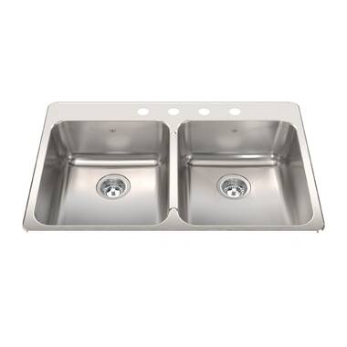 Moen Lainie Dual-mount 33-in x 22-in Stainless Steel Double Offset Bowl  2-Hole Kitchen Sink All-in-one Kit in the Kitchen Sinks department at