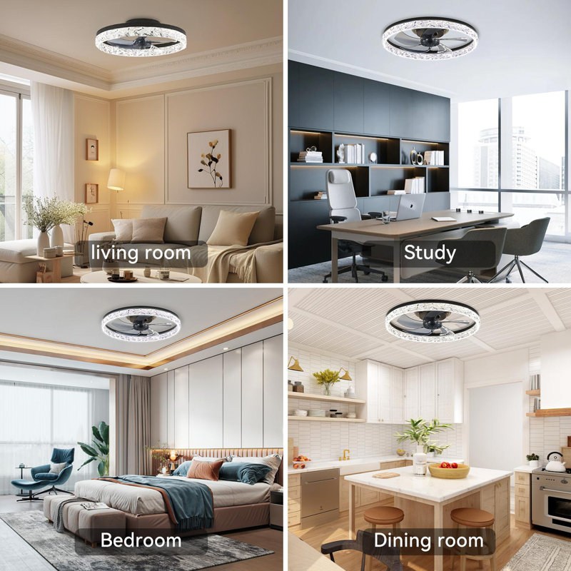 Ventilateur de plafond moderne en cristal intelligent, moteur à courant continu silencieux avec contrôle de l'application