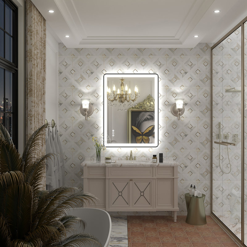 Aevar UL Certified Front & Back Lighted Anti-Fog Tempered Glass Framed Bathroom/Vanity Mirror with 3-Year Warranty, 32" x 24"