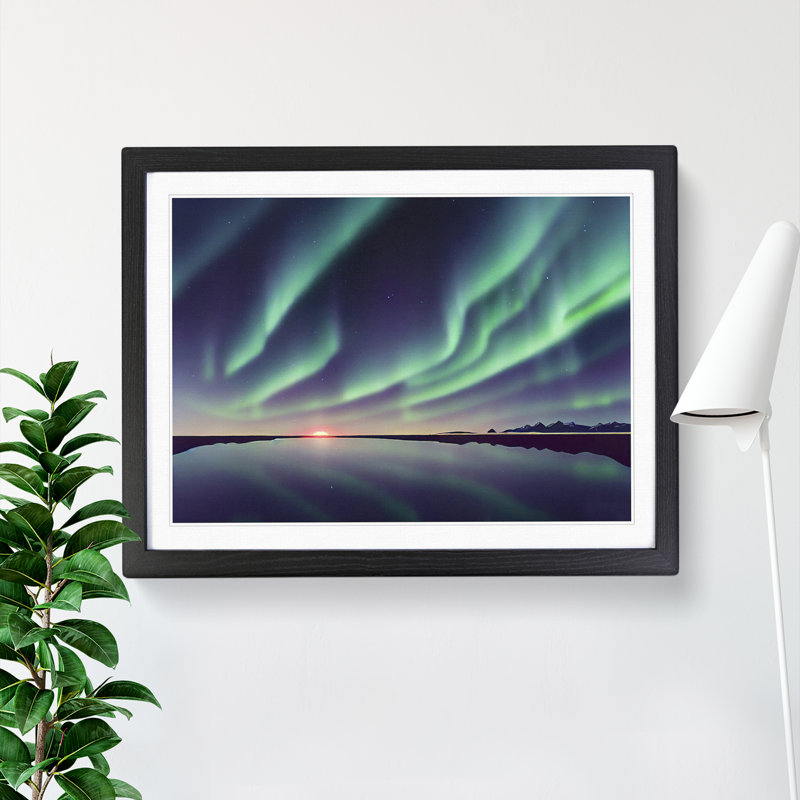 Aurora Borealis Reflection - Single Picture Frame Print, 46cm H x 64cm W, Black 