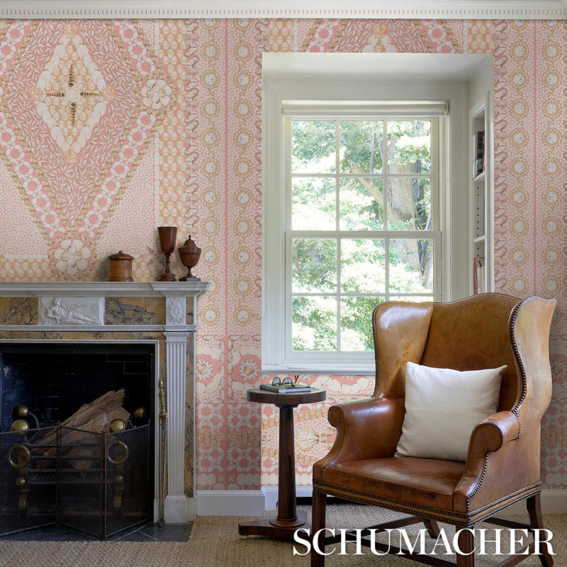 Schumacher x Mary McDonald Shell Grotto Panel B Wallpaper, Coral