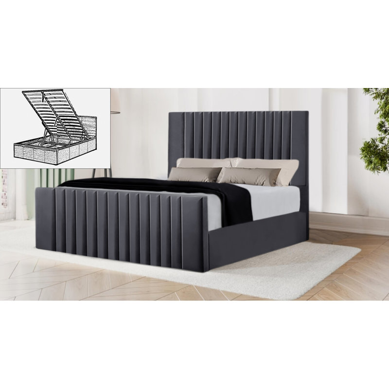 Bastri Storage Bed, Double (135 x 190 cm), Steel Grey