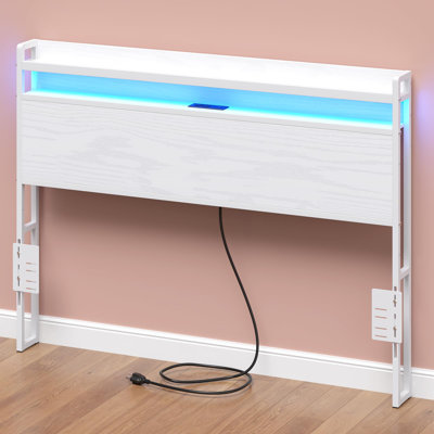 Tête de lit avec prises de rangement à 2 niveaux, port USB de type C, hauteur de lumière DEL réglable