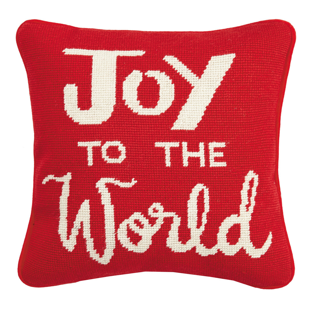 Joy to the World Needlepoint Holiday Throw Pillow - 12" Square Mistletoe and Co.