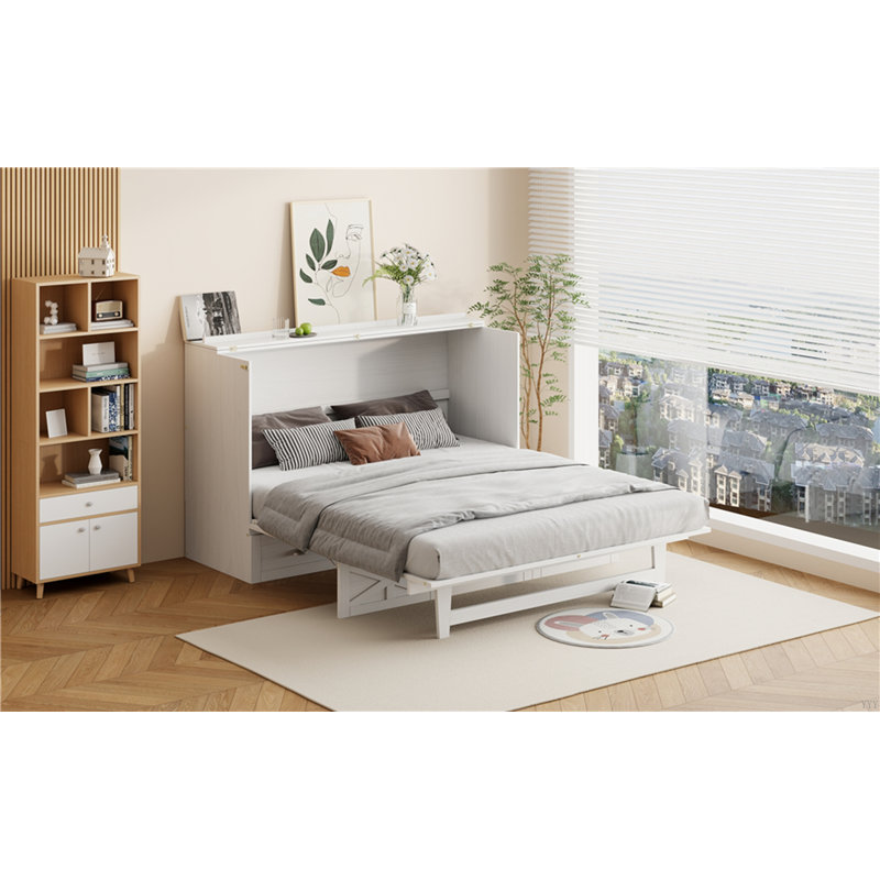 Lit escamotable avec grands tiroirs Murphy, Blanc, Grand lit