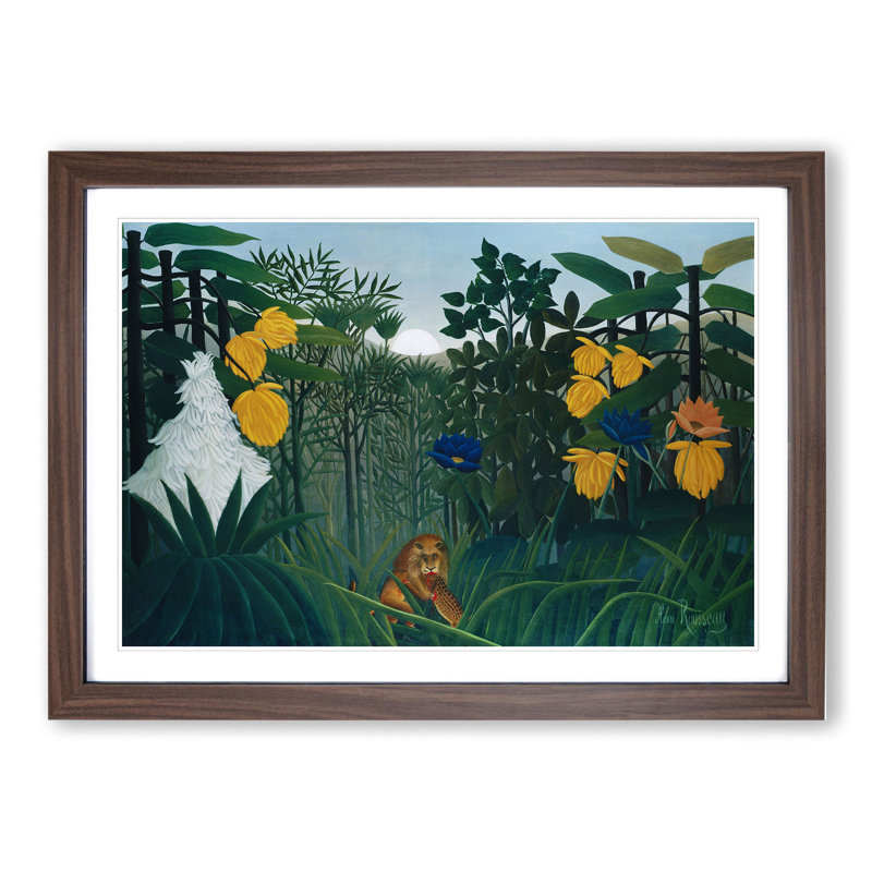 The Repast of the Lion by Henri Rousseau - Framed Print, Walnut Framed, 48cm H x 65cm W x 2cm D