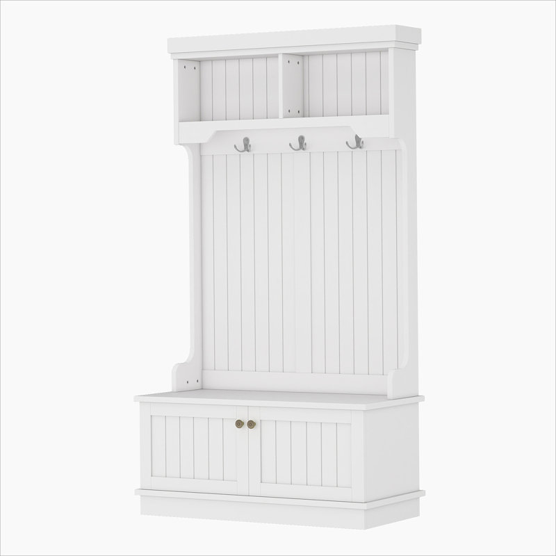 Hall Tree with Storage Shoe Bench for Entryway and Hallway, 4-in-1 Design Coat Racks with Hooks for Living Room, White, White