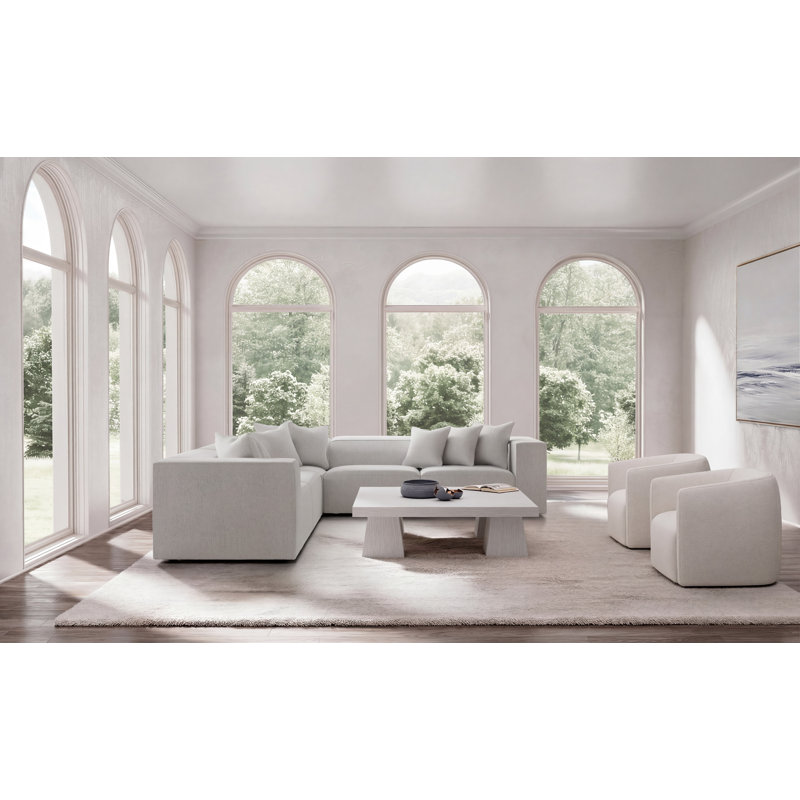 Bernhardt Bliss 4-Piece Fabric Sectional, White Polyester, 28" H x 123.5" W x 123.5" D