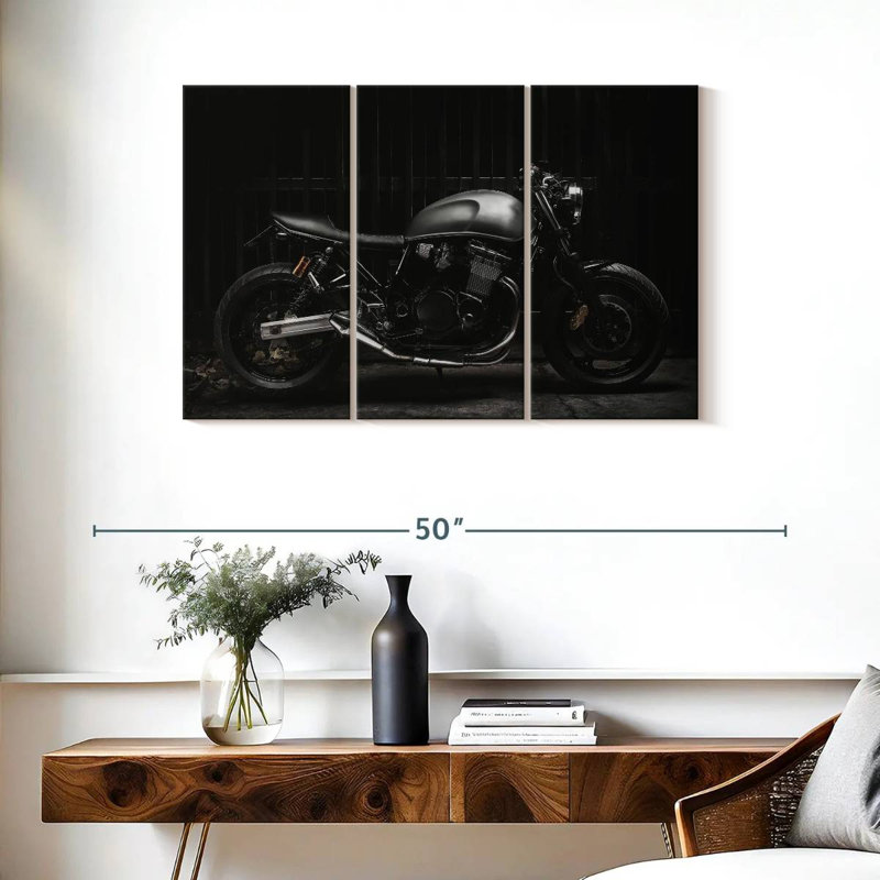 Mehar Matte Black Motorcycle, 24" H x 38" W