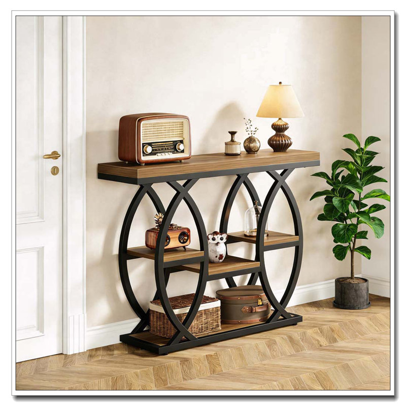 Classic Entryway Table,Practical Console Table, Black+Brown