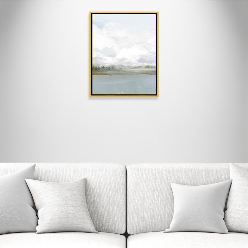 All Shore Watercolor Canvas Painting Print with Wood Floater Frame , 21.5" H x 17.5" W, Gold