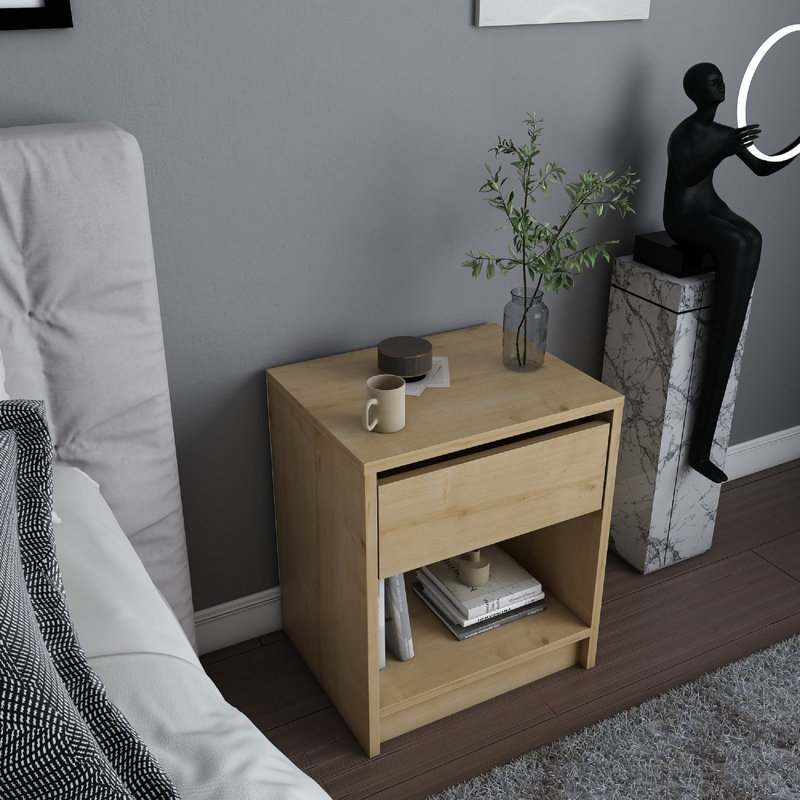 Sheridan Bedside Table Nightstand, Oak