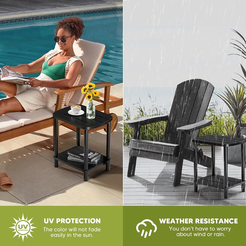 2-Tier Weather-Resistant Adirondack Outdoor Coffee Table – Patio End Table For Garden, Porch, Balcony & Indoor/Outdoor Use