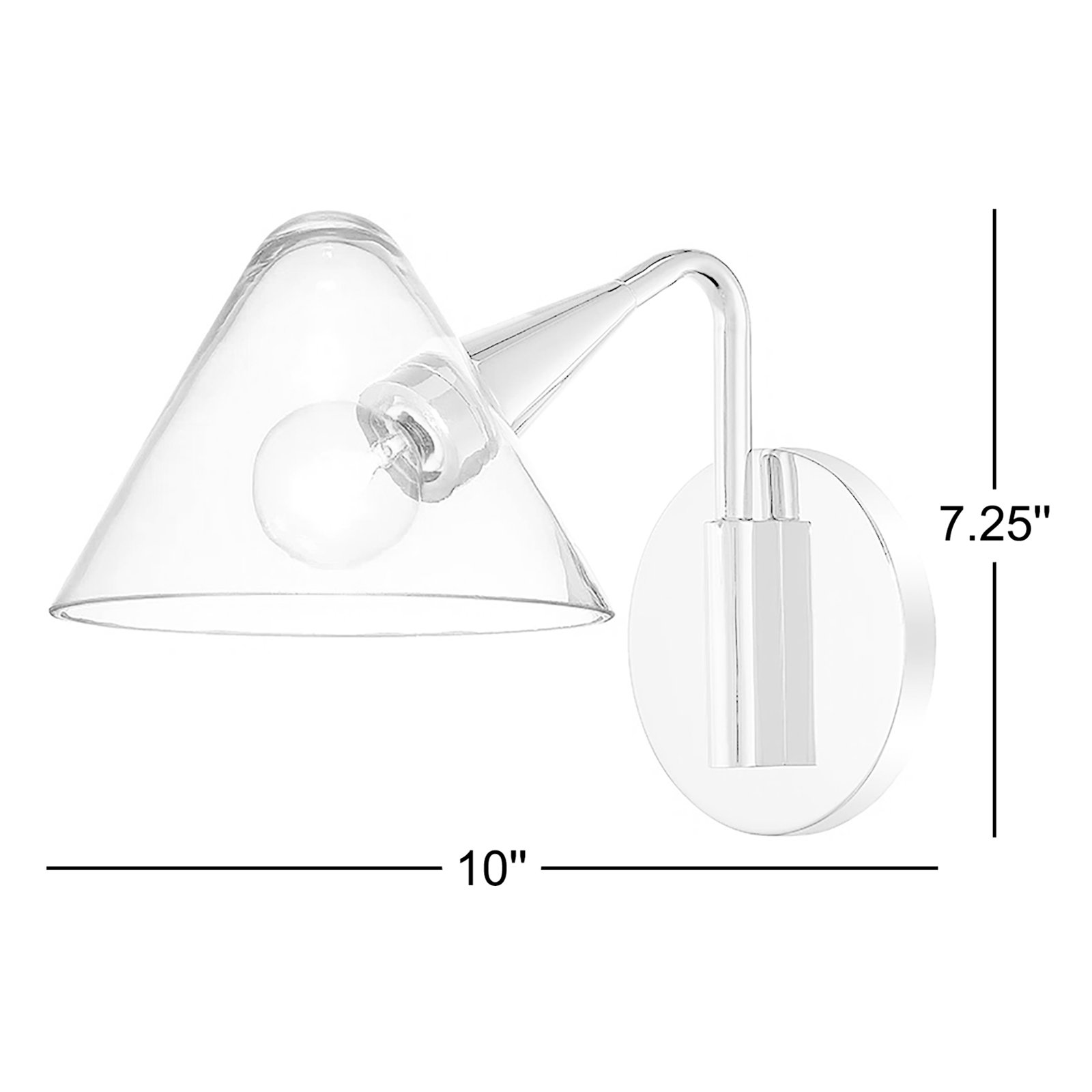 Kilby Single Light Glass Dimmable Armed Sconce, Polished Nickel