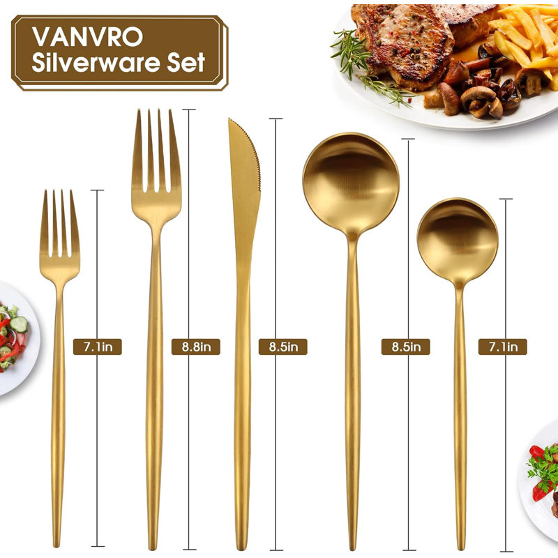 Ensemble de couverts 40 pièces en acier inoxydable, ensemble de couverts à finition mate pour 8, vaisselle durable pour la maison et le restaurant, ustensiles allant au lave-vaisselle
