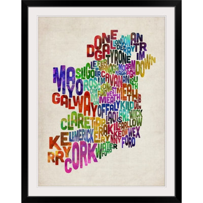 «Francy 'Ireland Eire County Text Map, Colorful» par Michael Tompsett, reproduction d'art textuel