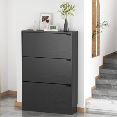 24 Pair Shoe Storage Cabinet with 3 Flip Drawers 31.5''Wx 47.25''H