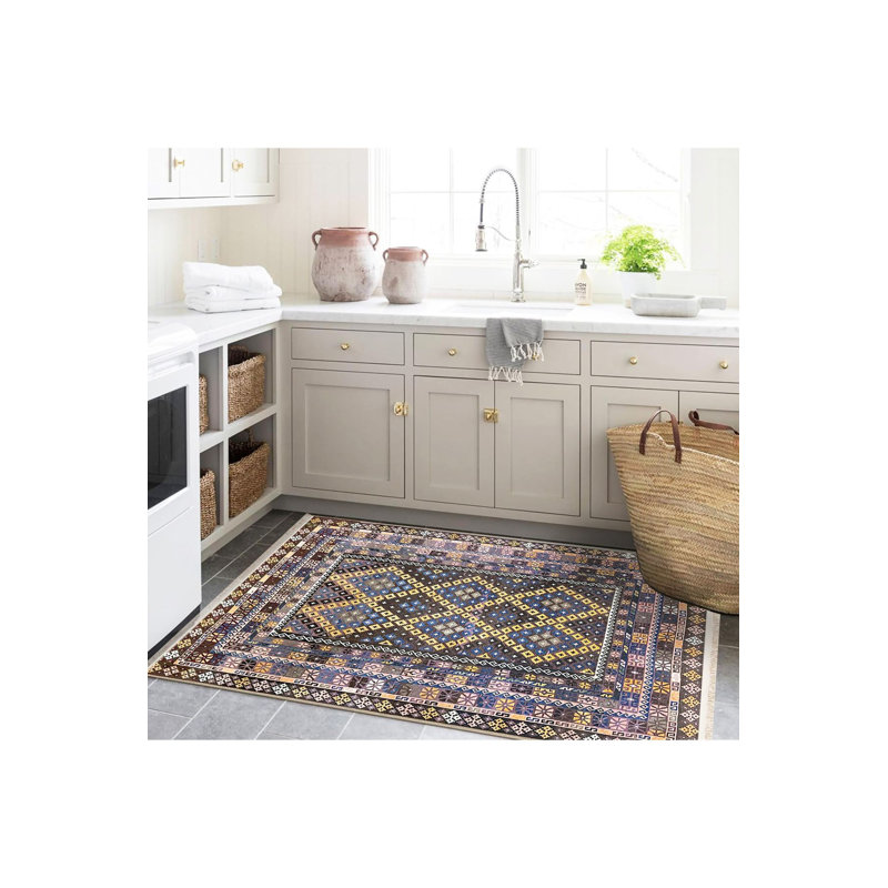 Tapis décoratif lavable multicolore à motif traditionnel traditionnel rétro