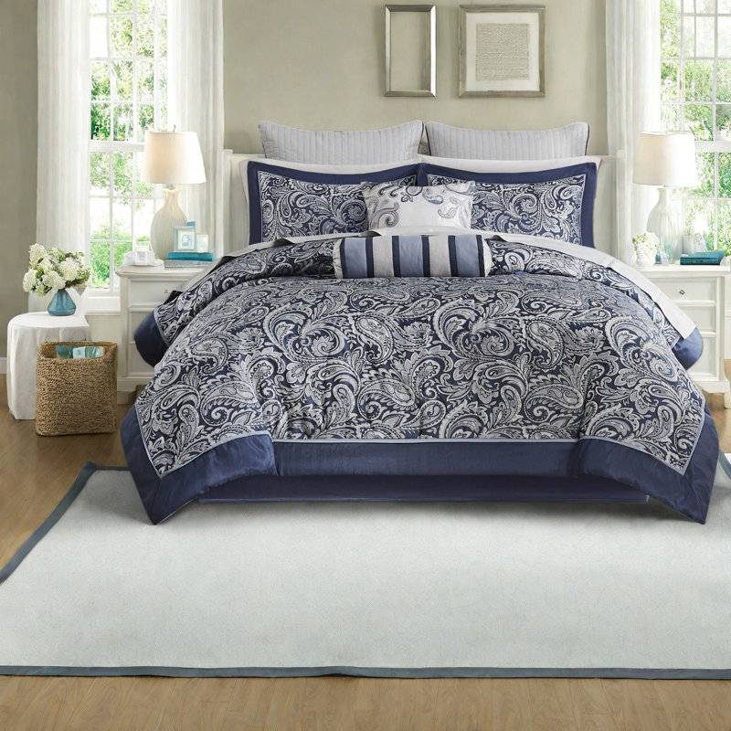Ensembles de literie de luxe bleu marine, jacquard en polyester, style moderne pour la maison