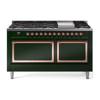 ILVE Nostalgie II Series 60 in. Dual Fuel Range with 9 Sealed Burners, Griddle (Liquid Propane, Solid Door)