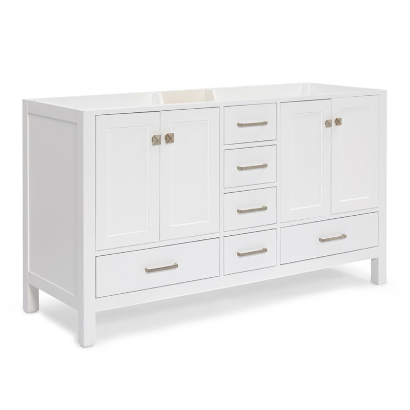 Cambridge 60'' W Double Bathroom Vanity Base, Brushed Nickel, White