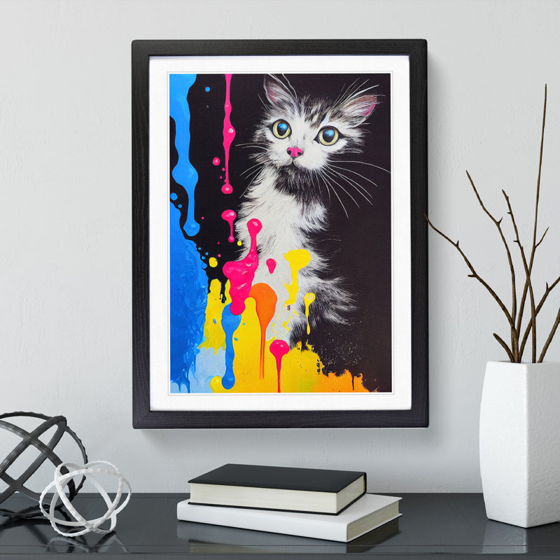 Cat In No.3 - Single Picture Frame Painting, 34cm H x 25cm W x 2cm D, Black