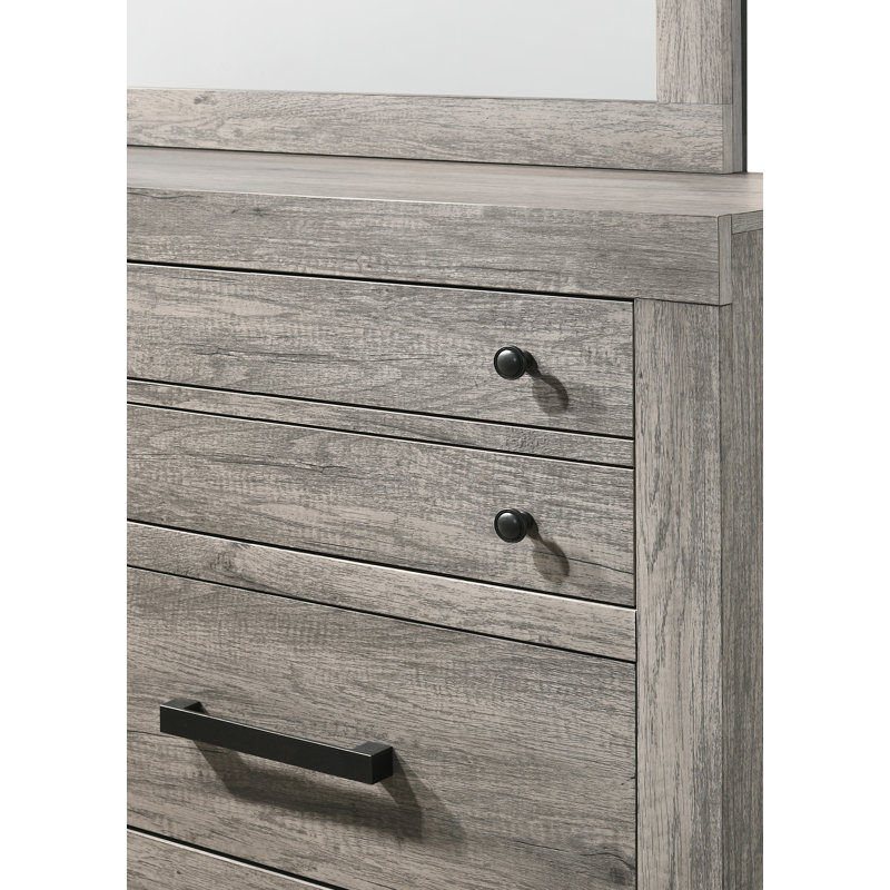 Ensemble de chambre avec lit plateforme Euree 4-1_Damian, Très grand, Quatre pièces : lit, table de chevet, commode et