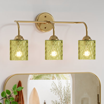 22 In. 3-Light Modern Dimmable Bathroom Vanity Light With Textured Green Glass Shades