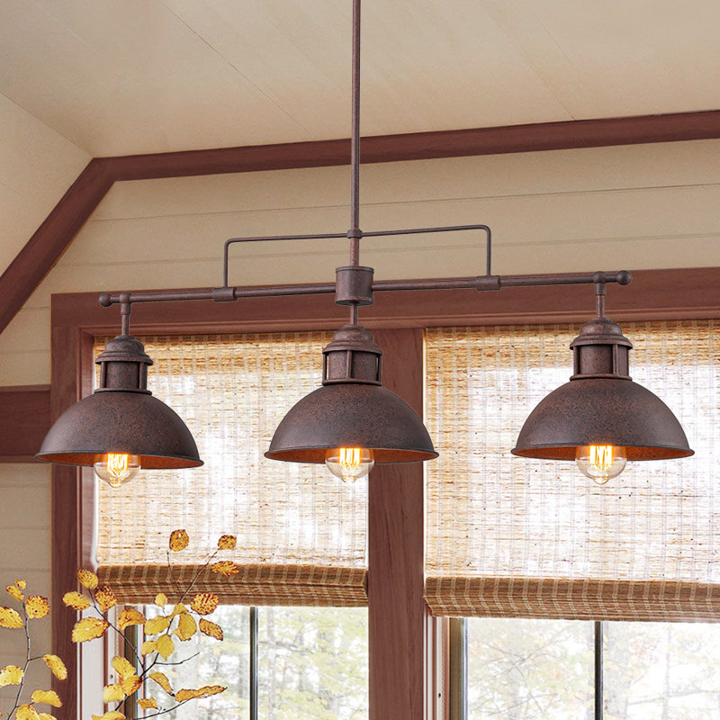 3 - Light Linear Kitchen Island Dome Pendant, Rustic