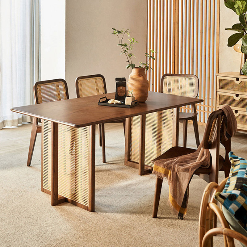 4 - Person Nut-Brown Rectangular Solid Wood Dining Table Set, 29.13" H x 47.24" W x 25.59" D