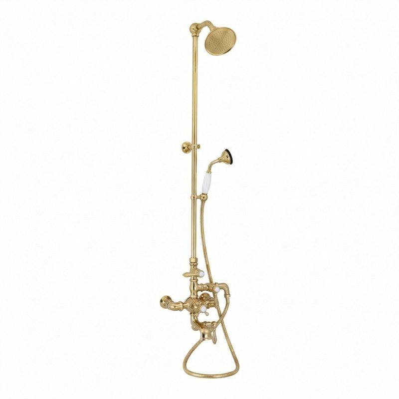 Exposed Thermostatic Tub and Shower System by Strom Living P1049S, Supercoat Brass