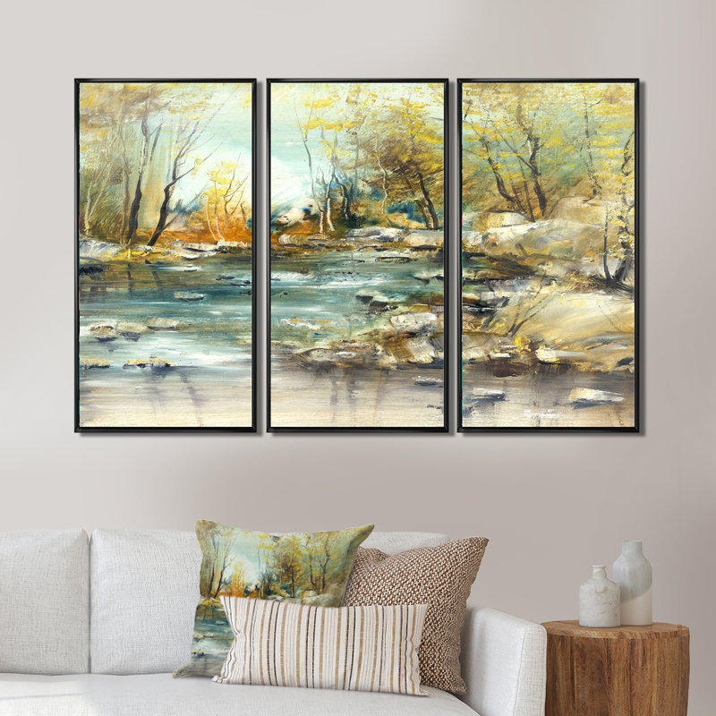 Rocky Creek - ensemble de 3 toiles encadrées, H 20 po x l 36 po x P 1 po, Noir