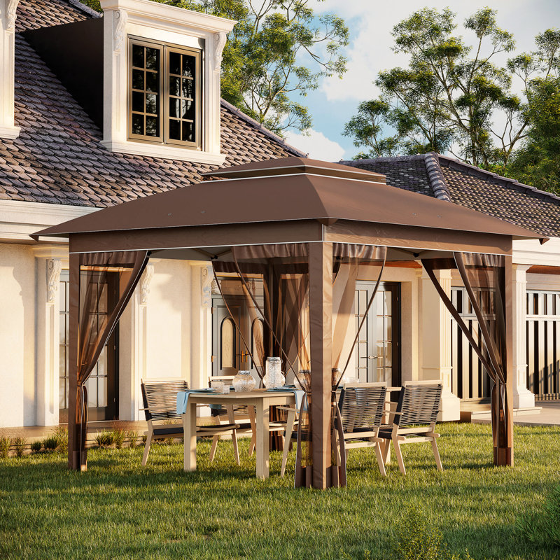 Tente à auvent escamotable de 12 pi x 12 pi avec filet et sac de transport Outsunny
