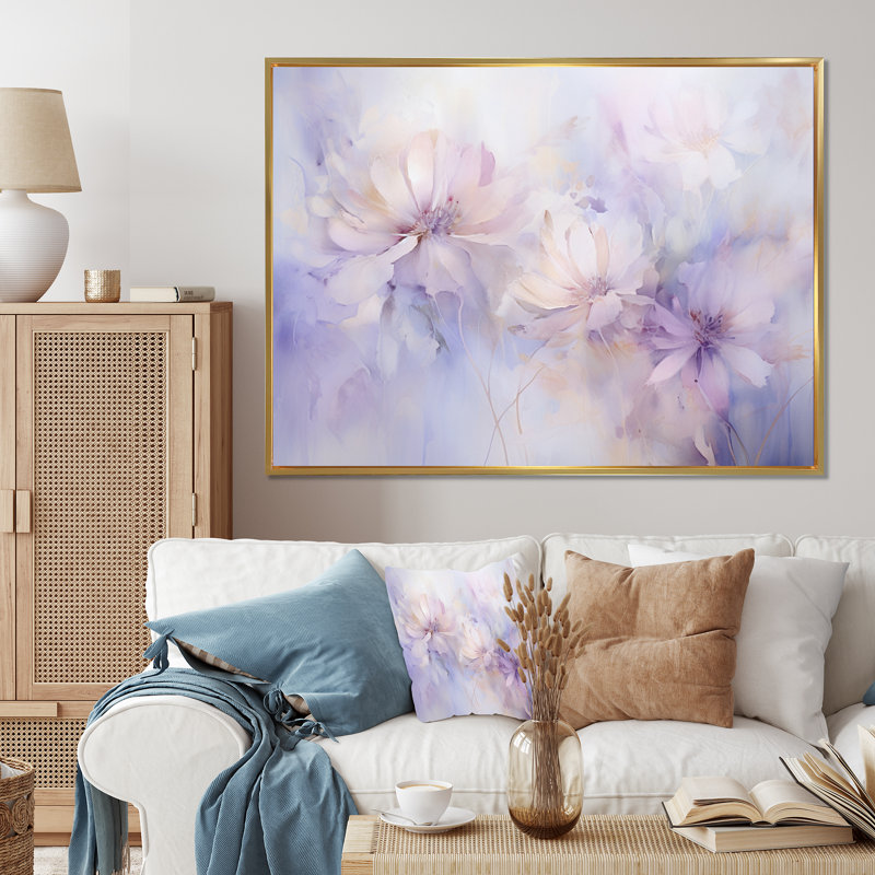«Mauve Botanical Whispers II - Abstract Botanicals», art mural sur toile, Cadre flottant doré, L 40 po x H 30 po