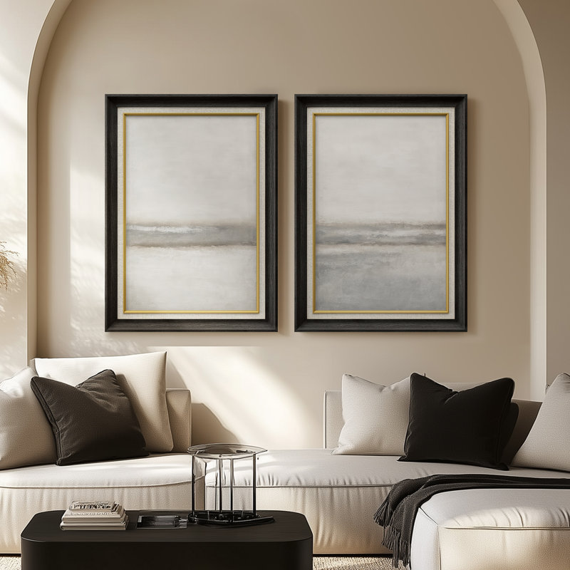 «Misty Coastal Landscape Soft Transitional», ensemble de 2 reproductions d'art mural encadrées de qualité supérieure sur papier 26 po x 36 po