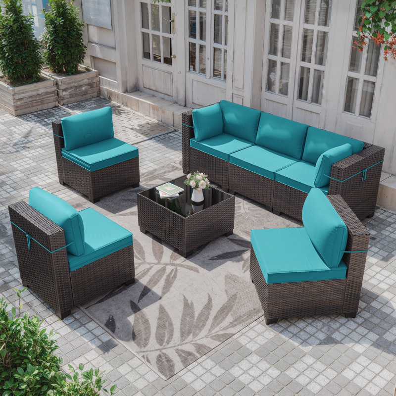 6-Person All-Weather Wicker Modular Patio Conversation Set with Cushions, Green