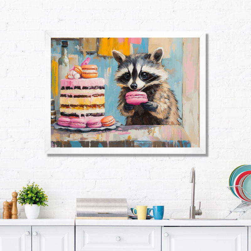 Sweet Macaron Bandit - Affiche encadrée Raton laveur, H 30 po x l 40 po, Cadre photo blanc