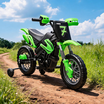 Moto électrique enfant 12 V, VTT tout-terrain, double moteur 25 W, vitesse maximale 4,8 km/h, verte