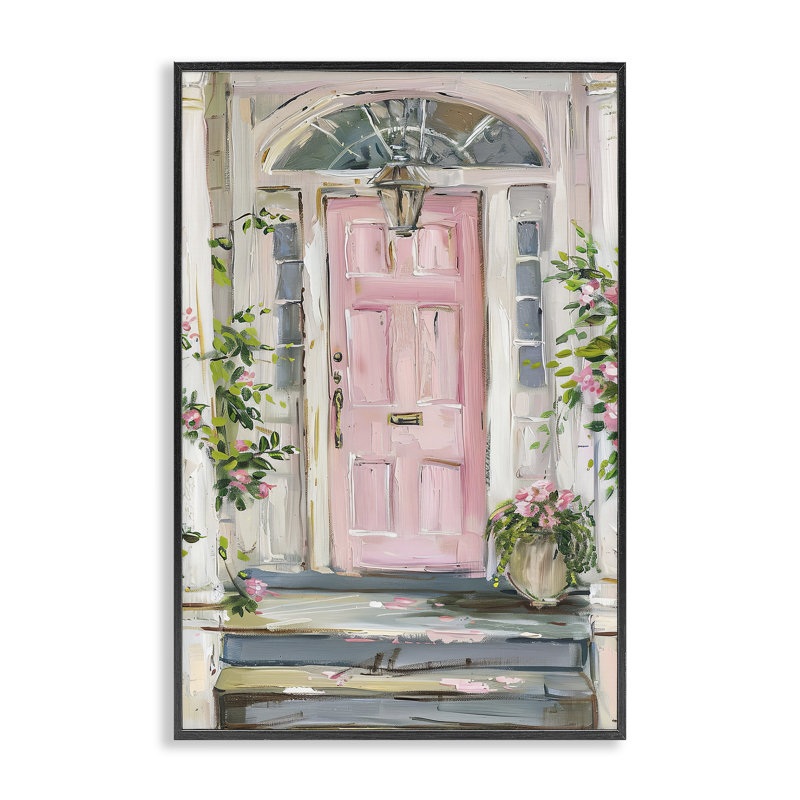 «Pink Door Welcome», estampe numérique encadrée par Petal Prints Design, Giclée encadrée noir minuit, H 30 po x l 20 po