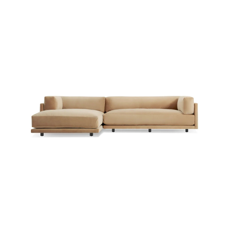 Sunday Chaise Sectional, Camel Velvet Polyester Blend, Left Hand Facing