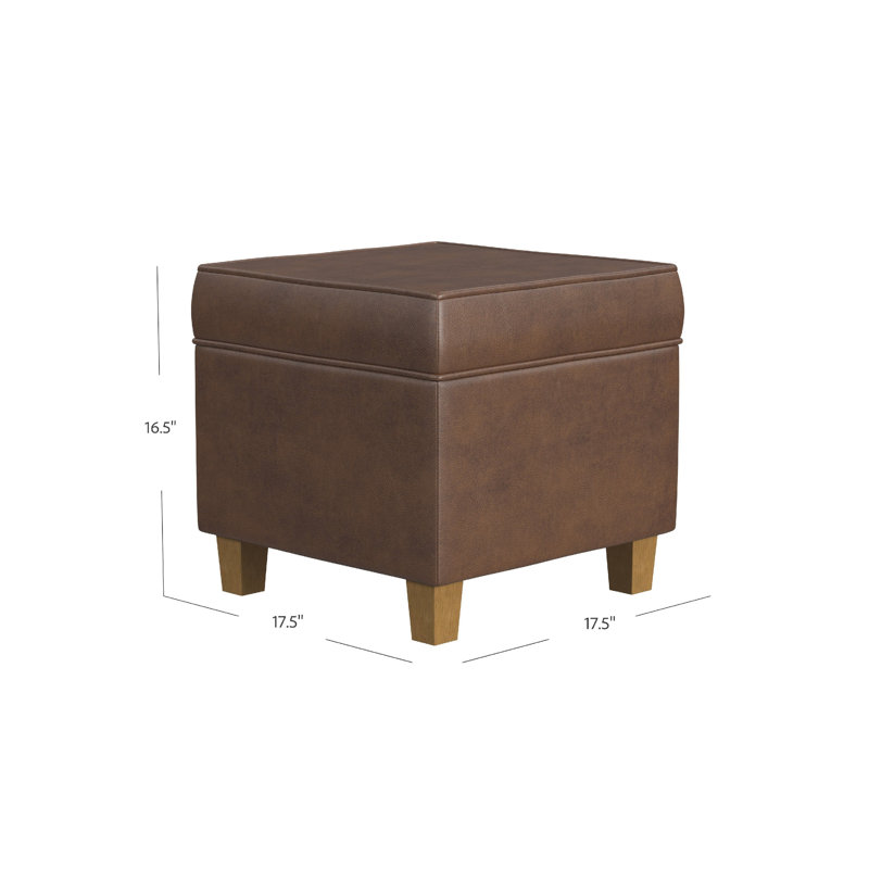 Pyp Square Storage Ottoman, 18 Inch Rich Faux Leather, Brown, Brown