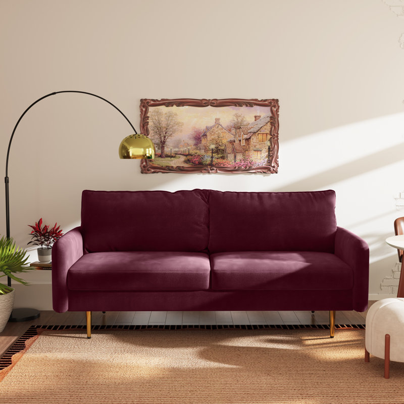 Siniard 70'' Upholstered Sofa, Burgundy Velvet, 33.07" H X 71.65" W X 36.69" D