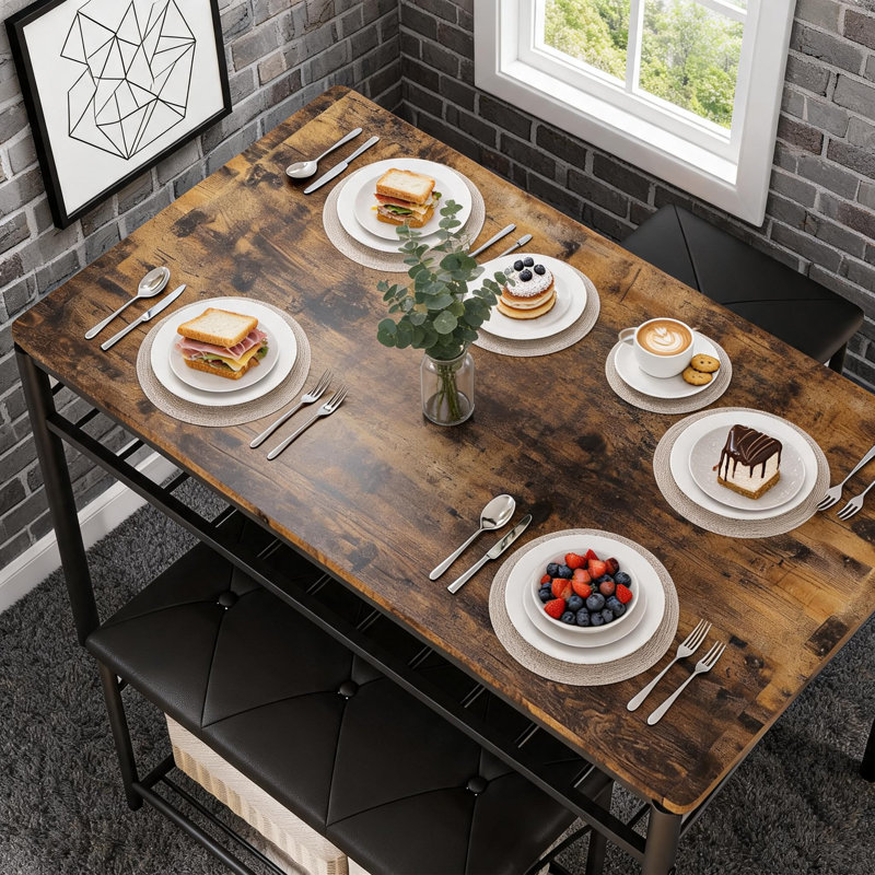 Ensemble de table de salle à manger 4 pièces, avec banc rembourré et 2 tabourets, Brown