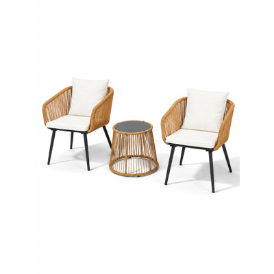 Ensemble de table en rotin d'extérieur moderne - table + 2 chaises avec coussins