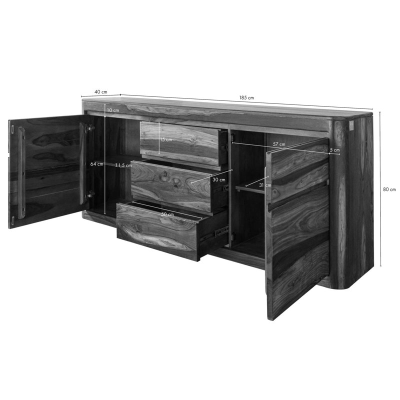 Toronto 185cm Sideboard, Smoked Cherry